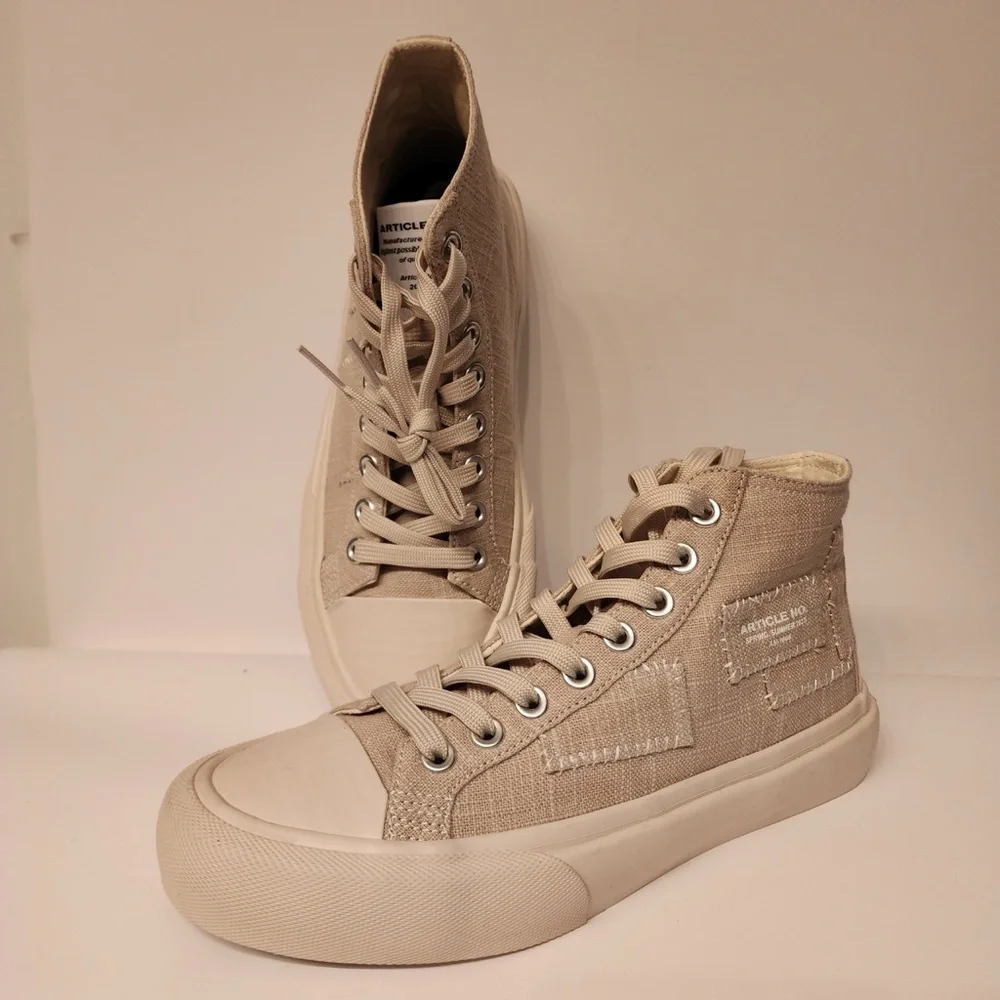 Article No. 1008 Linen Canvas Men’s Grey Beige High-Top Sneakers Size 5.5